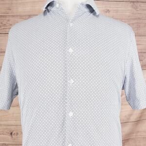 Hart Schaffner Marx Shirt Mens Large White Blue Geometric HartSoft Luxury Cotton